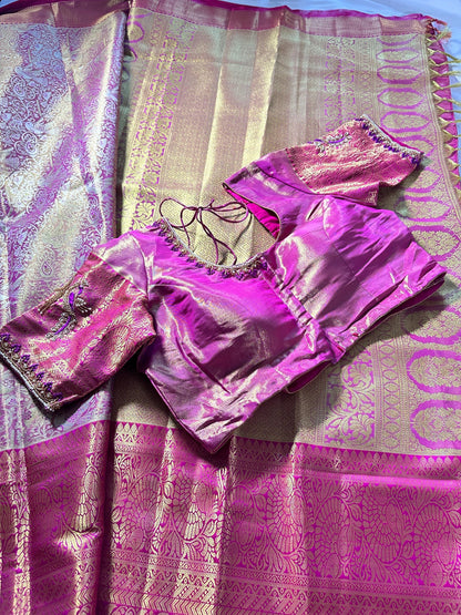 Premium Kanjivaram Semi  Silk Saree | Maggam Work Blouse Ready to wear