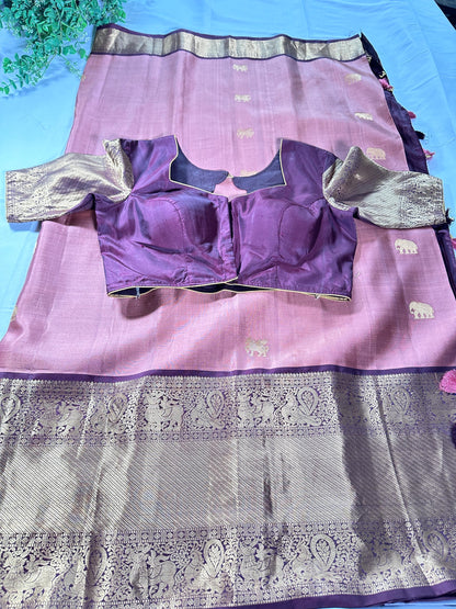 Handloom Kanjivaram Silk Saree with Stitched Blouse, Shipping from USA, Partywear Saree Ready to wear