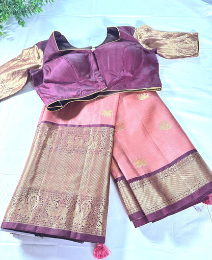 Handloom Kanjivaram Silk Saree with Stitched Blouse, Shipping from USA, Partywear Saree Ready to wear