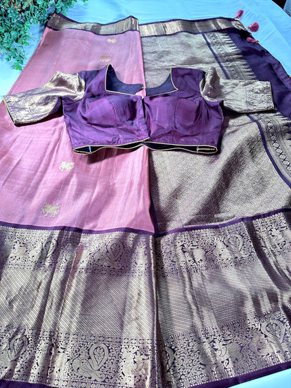 Handloom Kanjivaram Silk Saree with Stitched Blouse, Shipping from USA, Partywear Saree Ready to wear
