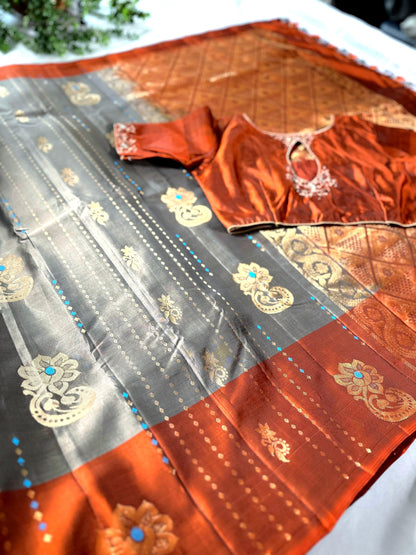 Handloom Kanjivaram Pure Silk Saree with Stitched Blouse | Wedding Saree With Stitched Blouse | Indian Party Wear Saree