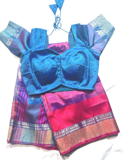 Handloom Jamdhani Weaving Bengal  Pure Silk  Saree with Silk Mark | Party Wear Wedding Silk Saree | Stitched Blouse