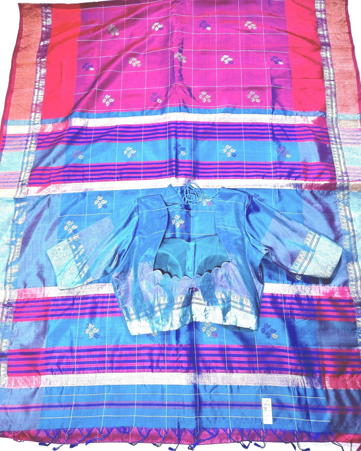 Handloom Jamdhani Weaving Bengal  Pure Silk  Saree with Silk Mark | Party Wear Wedding Silk Saree | Stitched Blouse