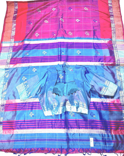 Handloom Jamdhani Weaving Bengal  Pure Silk  Saree with Silk Mark | Party Wear Wedding Silk Saree | Stitched Blouse
