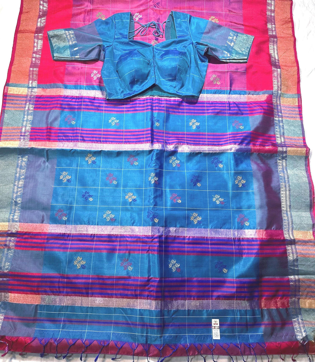 Handloom Jamdhani Weaving Bengal  Pure Silk  Saree with Silk Mark | Party Wear Wedding Silk Saree | Stitched Blouse