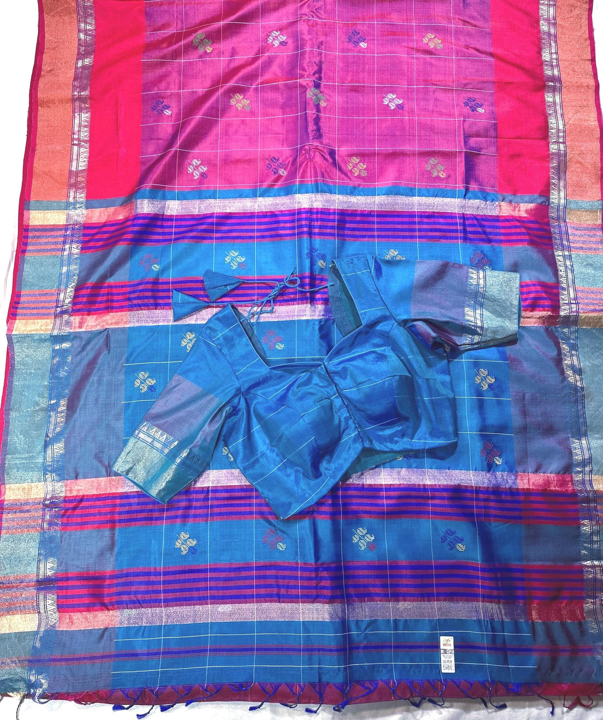 Handloom Jamdhani Weaving Bengal  Pure Silk  Saree with Silk Mark | Party Wear Wedding Silk Saree | Stitched Blouse