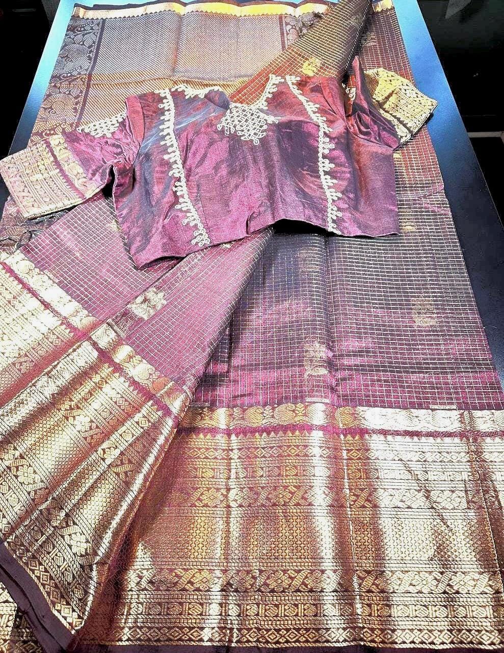Handloom Pure Mangalagiri Silk Saree USA | Party Wear Saree  | Stitched Blouse