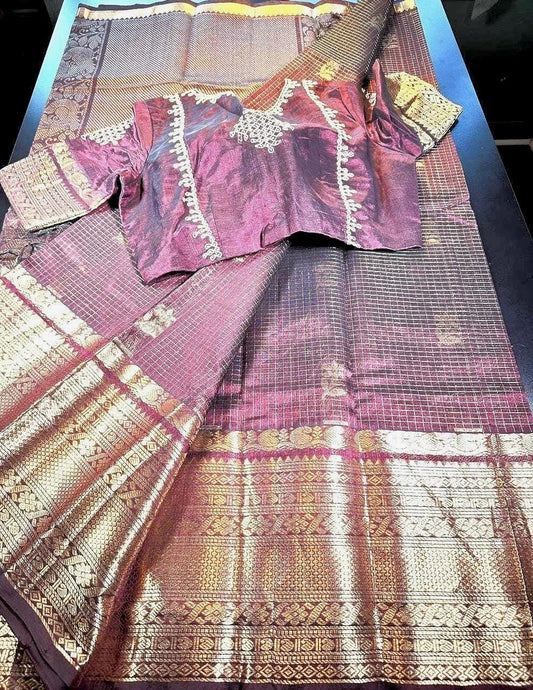 Handloom Pure Mangalagiri Silk Saree USA | Party Wear Saree  | Stitched Blouse