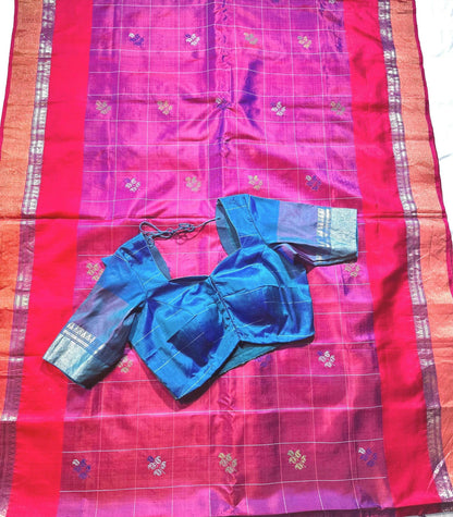 Handloom Jamdhani Weaving Bengal  Pure Silk  Saree with Silk Mark | Party Wear Wedding Silk Saree | Stitched Blouse