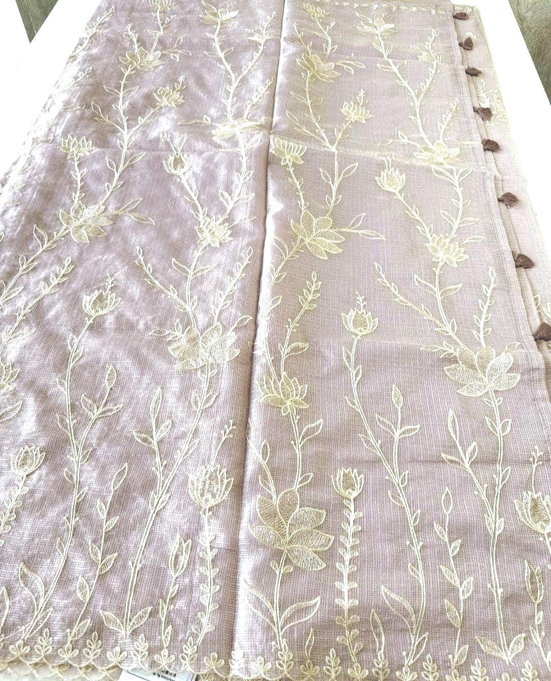 Silky Kota Appliqué Work Saree with Stitched Blouse | Gift Wedding Party Saree | Ships from US