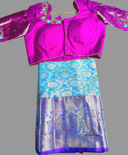 Premium Kanjivaram Silk Saree with Stitched Maggam Work Blouse, Wedding Party Wear