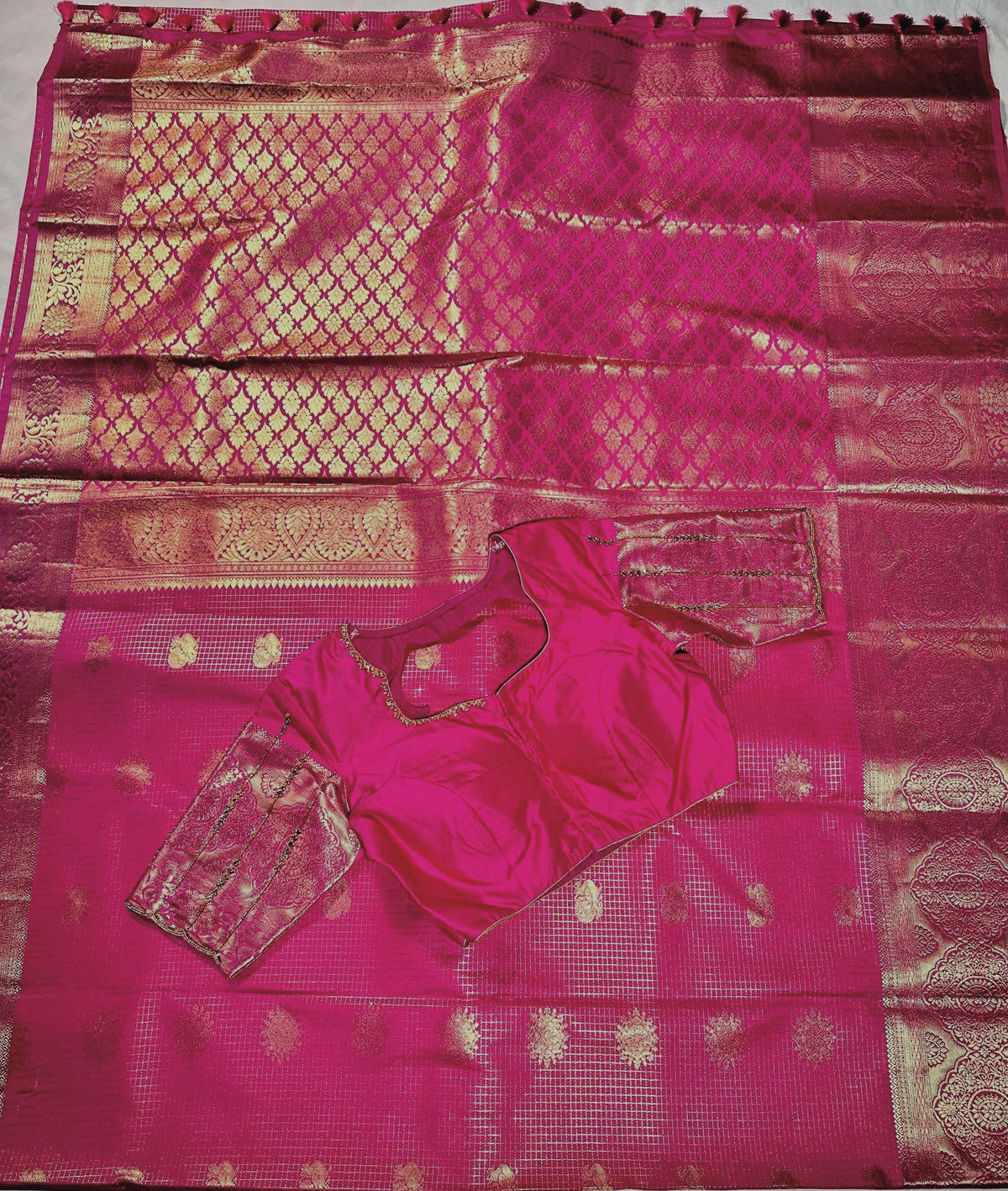 Kanjivaram Premium Semi Silk Saree with Stitched Maggam Work Blouse | Indian Wedding Saree | Ships From USA