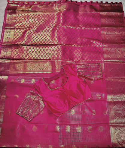 Kanjivaram Premium Semi Silk Saree with Stitched Maggam Work Blouse | Indian Wedding Saree | Ships From USA