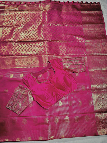 Kanjivaram Premium Semi Silk Saree with Stitched Maggam Work Blouse | Indian Wedding Saree | Ships From USA