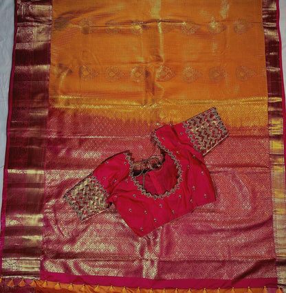 Kanchivaram Premium Semi Silk Saree with Maggam Work Blouse Ready-to-wear, Shipping from USA