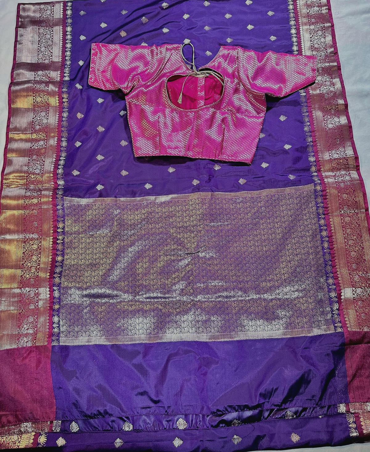 Gadwal Chiniya Pattu  Ready to wear Semi Silk Saree with Stitched Blouse, Elegant Partywear Wedding Saree