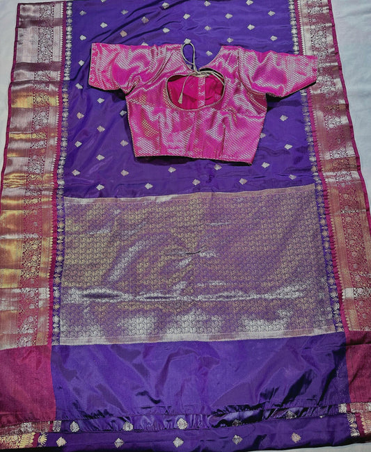 Gadwal Chiniya Pattu  Ready to wear Semi Silk Saree with Stitched Blouse, Elegant Partywear Wedding Saree