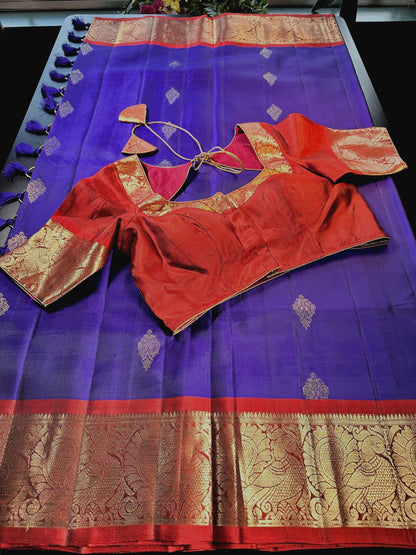 Handloom Kanjivaram Silk Saree with Stitched Blouse | Wedding Saree With Stitched Blouse | Indian Party Wear Saree