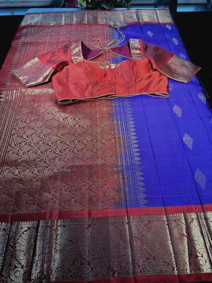 Handloom Kanjivaram Silk Saree with Stitched Blouse | Wedding Saree With Stitched Blouse | Indian Party Wear Saree