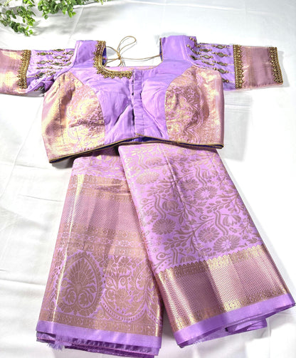 Kanjivaram Brocade Premium Semi Silk Saree with Stitched Maggam Work Mirror Work Blouse. Ready to wear. Shipping from USA