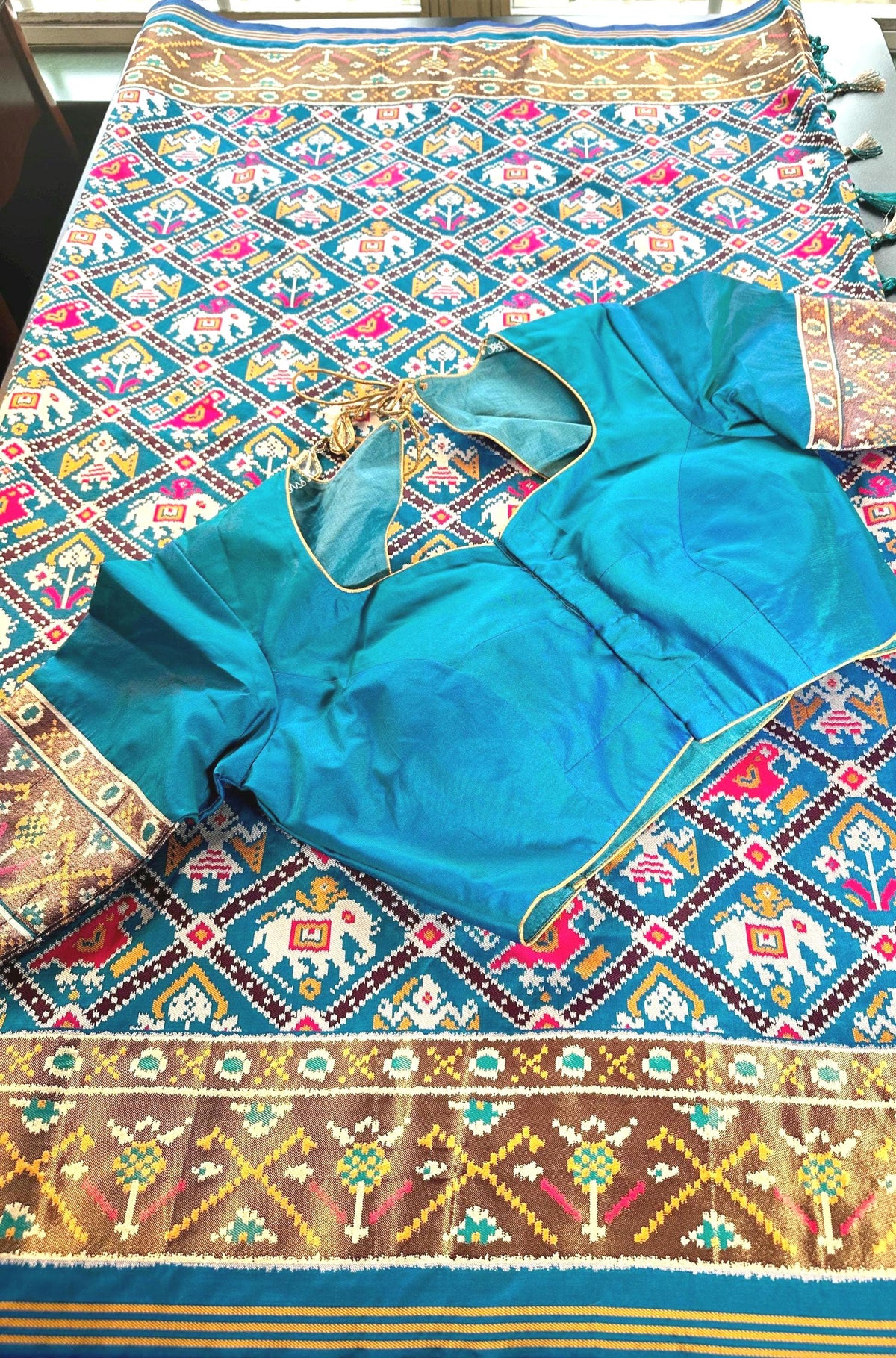 Weaving Handloom Patola Saree with Stitched Blouse, Chakli Popat Design Semi Silk Full Weaving Saree, Shipping from USA, Ready to Wear