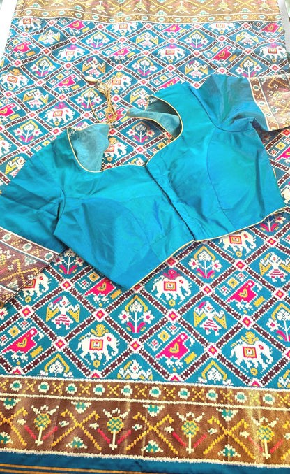 Weaving Handloom Patola Saree with Stitched Blouse, Chakli Popat Design Semi Silk Full Weaving Saree, Shipping from USA, Ready to Wear