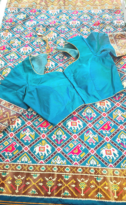Weaving Handloom Patola Saree with Stitched Blouse, Chakli Popat Design Semi Silk Full Weaving Saree, Shipping from USA, Ready to Wear