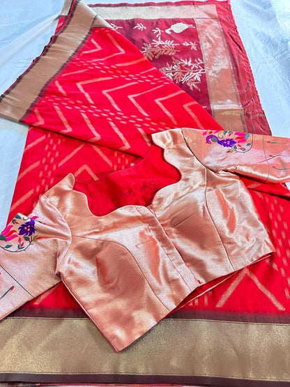 Paithani Banarasi Semi Silk Saree with Paithani Blouse, Partywear, Wedding Wear Saree, Shipping from USA