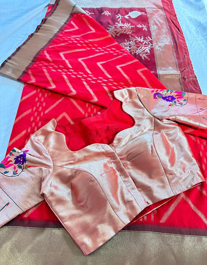 Paithani Banarasi Semi Silk Saree with Paithani Blouse, Partywear, Wedding Wear Saree, Shipping from USA