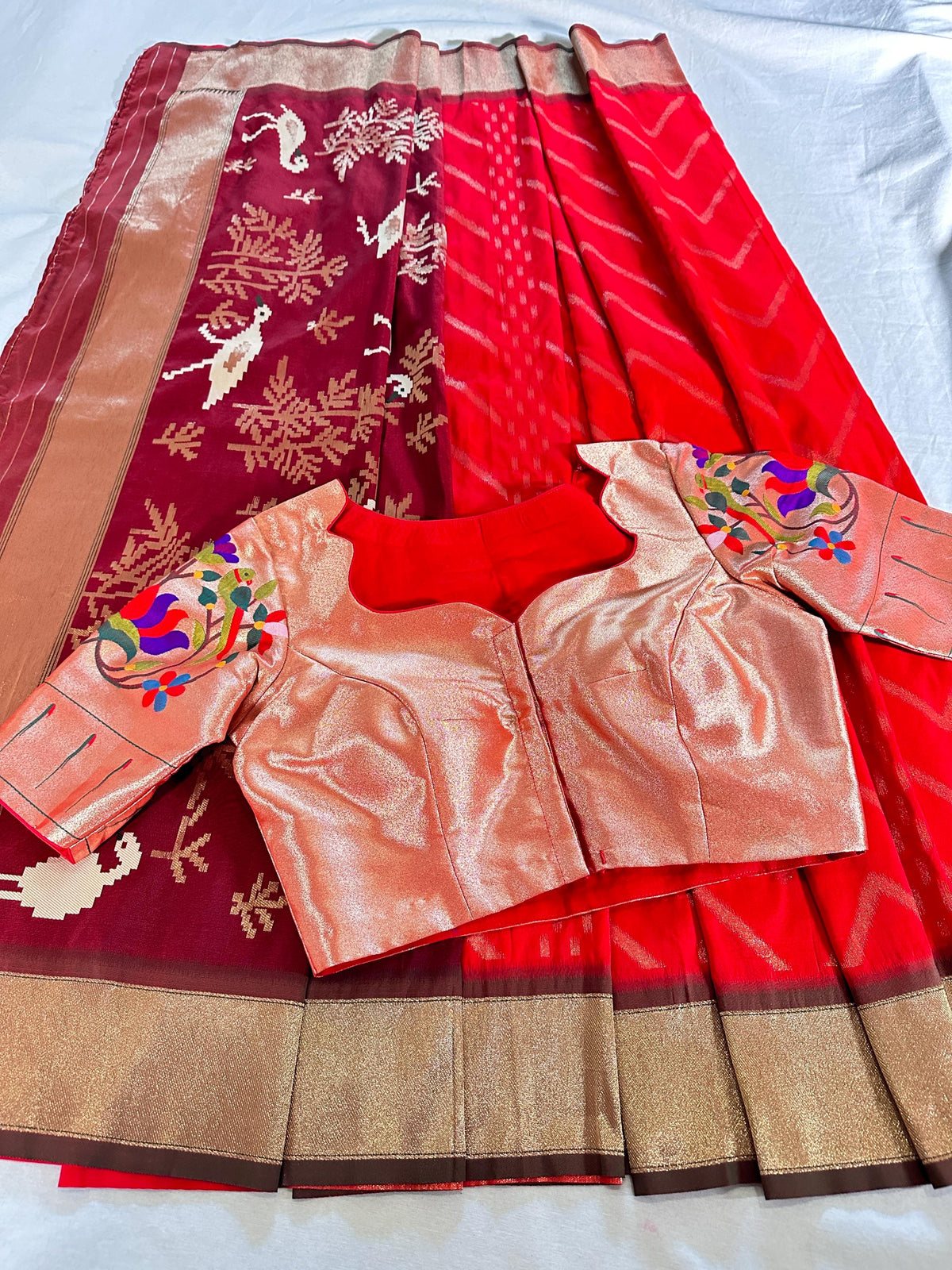 Paithani Banarasi Semi Silk Saree with Paithani Blouse, Partywear, Wedding Wear Saree, Shipping from USA