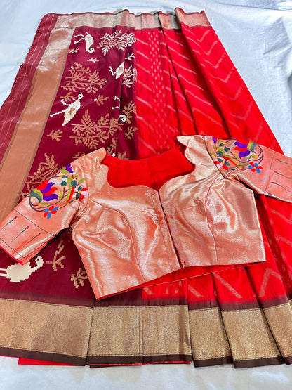 Paithani Banarasi Semi Silk Saree with Paithani Blouse, Partywear, Wedding Wear Saree, Shipping from USA