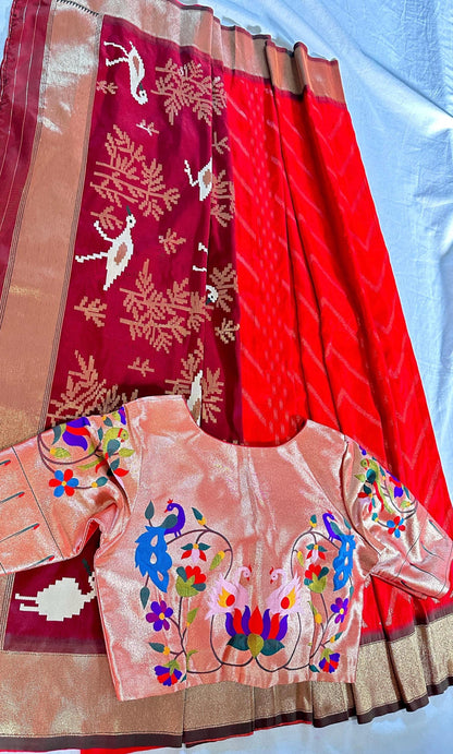 Paithani Banarasi Semi Silk Saree with Paithani Blouse, Partywear, Wedding Wear Saree, Shipping from USA