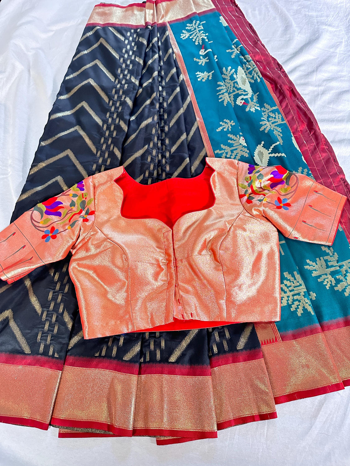 Paithani Banarasi Semi Silk Saree with Paithani Blouse, Partywear, Wedding Wear Saree, Shipping from USA