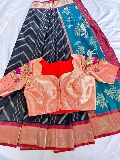 Paithani Banarasi Semi Silk Saree with Paithani Blouse, Partywear, Wedding Wear Saree, Shipping from USA