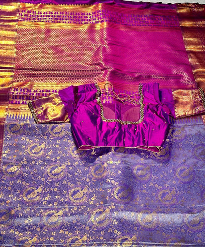 Kanjivaram Premium Silk Saree with stitched maggam work blouse. Partywear, Wedding Wear Saree, Shipping from USA