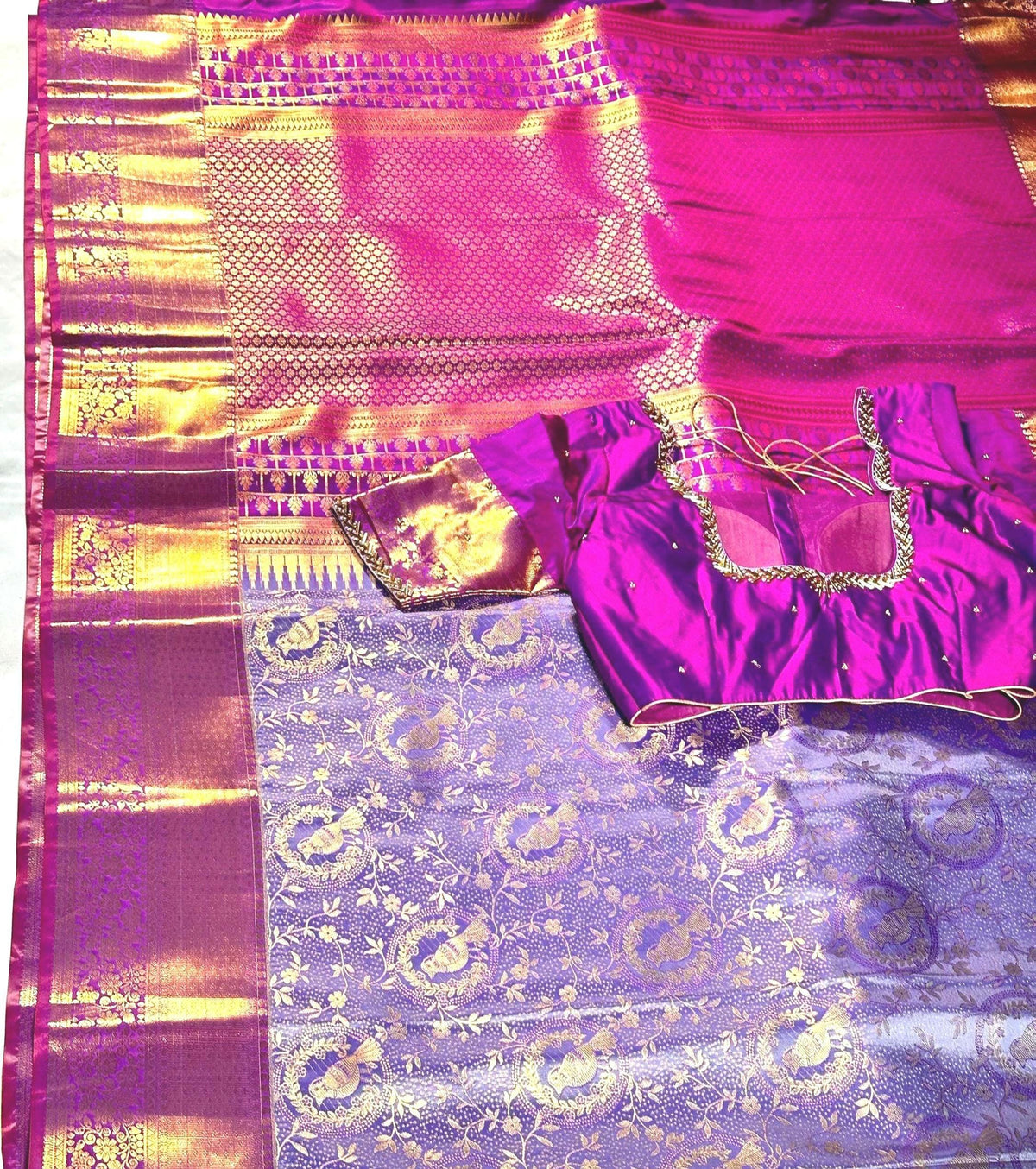 Kanjivaram Premium Silk Saree with stitched maggam work blouse. Partywear, Wedding Wear Saree, Shipping from USA