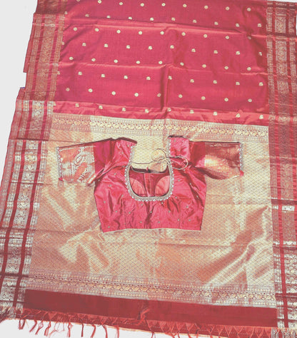 Handloom Kanjivaram light weight Saree Pattu Saree | Maggam Work Blouse | Stitched Blouse | Wedding & Party Saree | Ships from USA