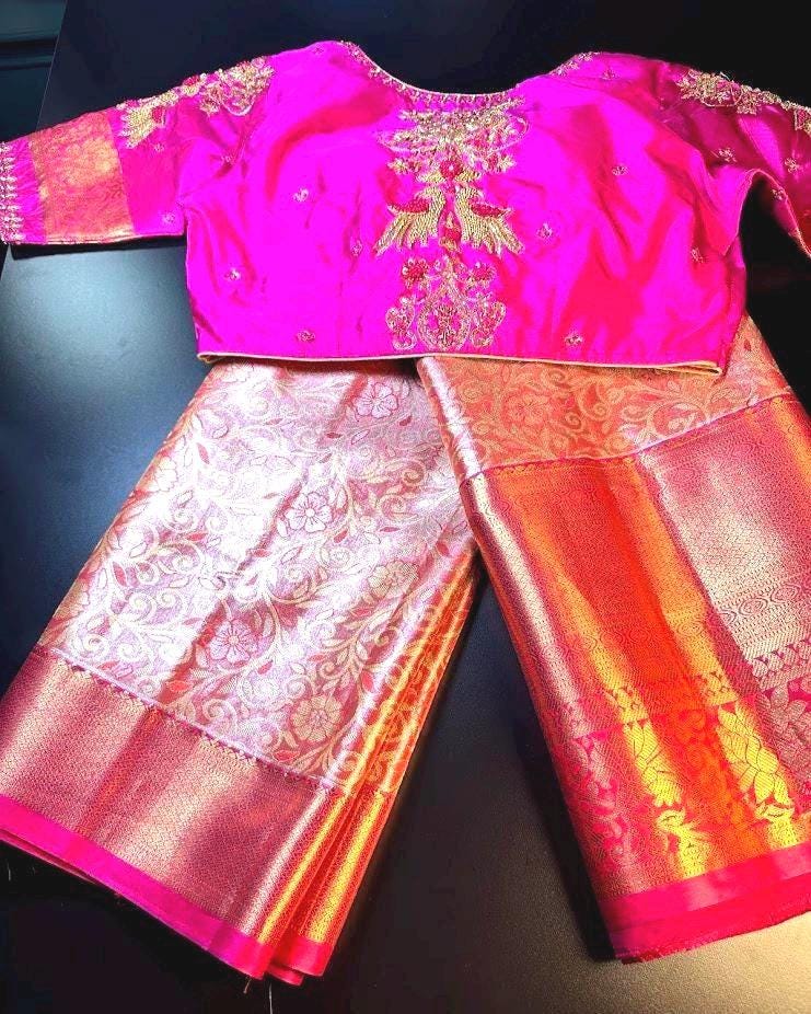 Kanjivaram Tissue Semi Silk Saree with Stitched Maggam Work Blouse |  Semi Kanchi pattu Indian Wedding Saree | Ships From USA