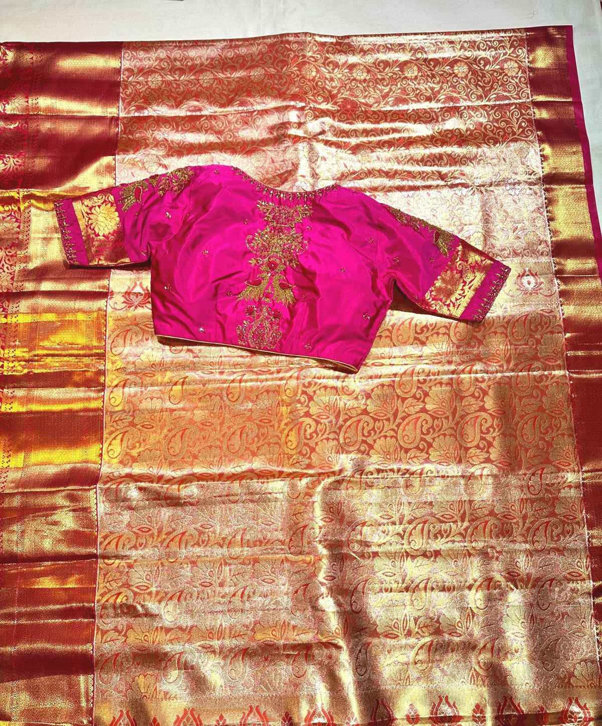 Kanjivaram Tissue Semi Silk Saree with Stitched Maggam Work Blouse |  Semi Kanchi pattu Indian Wedding Saree | Ships From USA