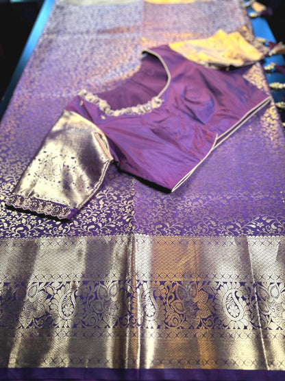 Kanjivaram Tissue Semi Silk Saree with Stitched Maggam Work Blouse | Indian Wedding Saree | Ships From USA