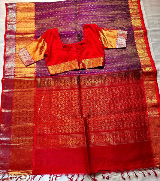 Handloom Traditional Pure Kuppadam Pattu Saree with Stitched Blouse. Partywear, Wedding Wear Saree,Shipping from USA