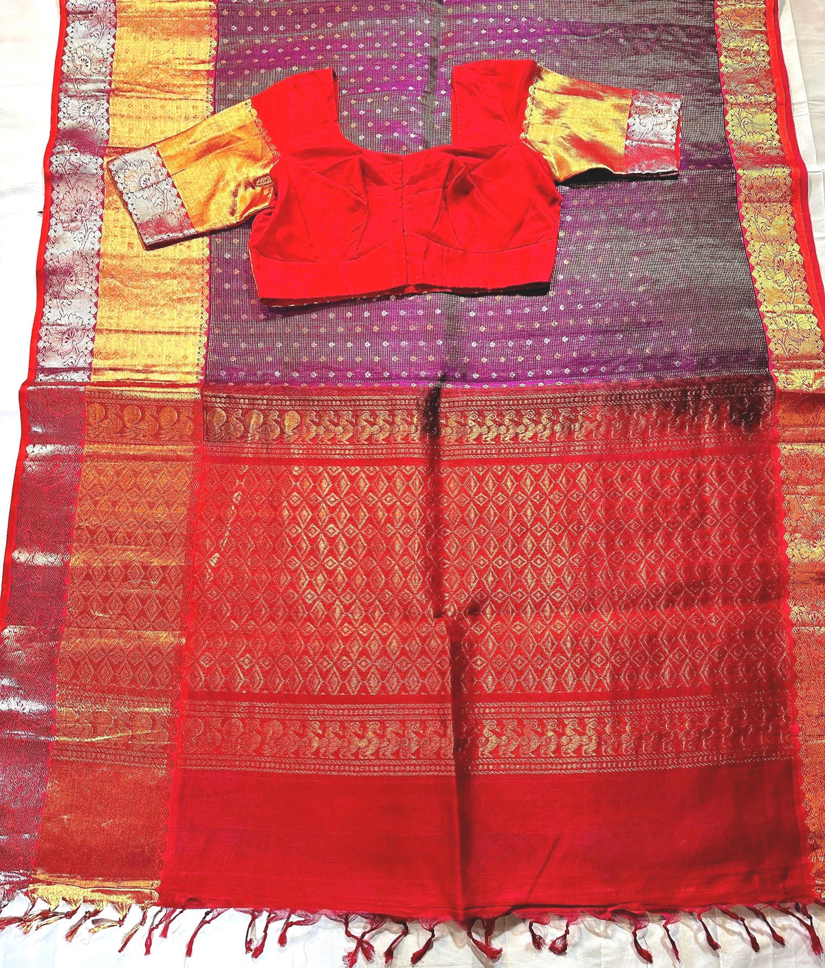 Handloom Traditional Pure Kuppadam Pattu Saree with Stitched Blouse. Partywear, Wedding Wear Saree,Shipping from USA