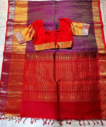 Handloom Traditional Pure Kuppadam Pattu Saree with Stitched Blouse. Partywear, Wedding Wear Saree,Shipping from USA