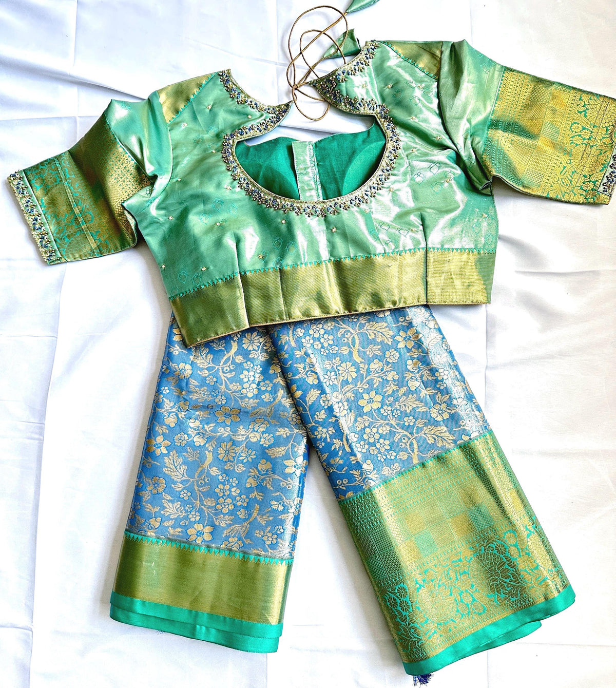 Kanjivaram Semi Silk Saree with Stitched Maggam Work Blouse Indian Wedding Saree | Ships From USA