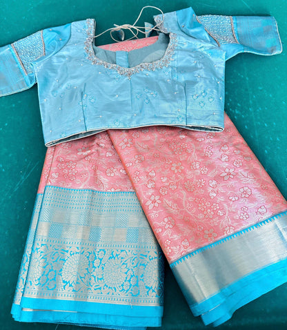 Kanjivaram Semi Silk Saree with Stitched Maggam Work Blouse | Indian Wedding Saree | Ships From USA