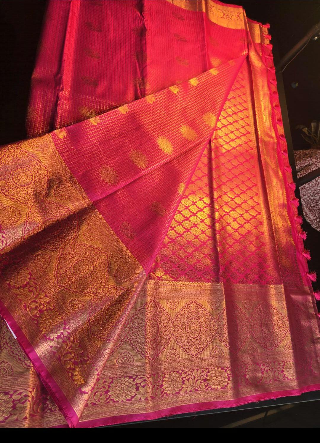 Kanjivaram Premium Semi Silk Saree with Stitched Maggam Work Blouse | Indian Wedding Saree | Ships From USA