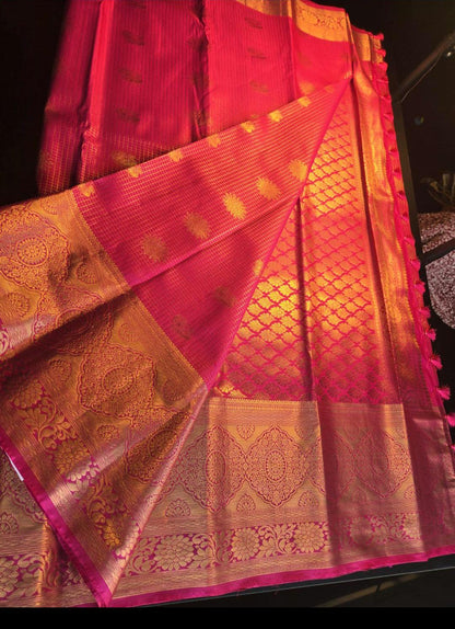 Kanjivaram Premium Semi Silk Saree with Stitched Maggam Work Blouse | Indian Wedding Saree | Ships From USA