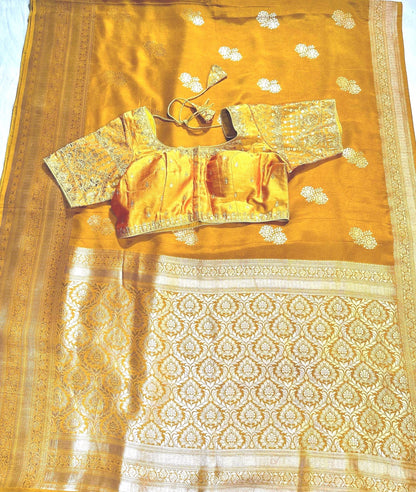 Banarasi Semi Silk Saree USA | Party Wear Saree  | Stitched Blouse Ready to wear