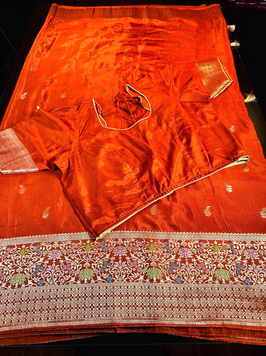 Banarasi Semi Silk Saree USA | Party Wear Wedding Silk Saree with Blouse  | Stitched Blouse | Ready to wear.