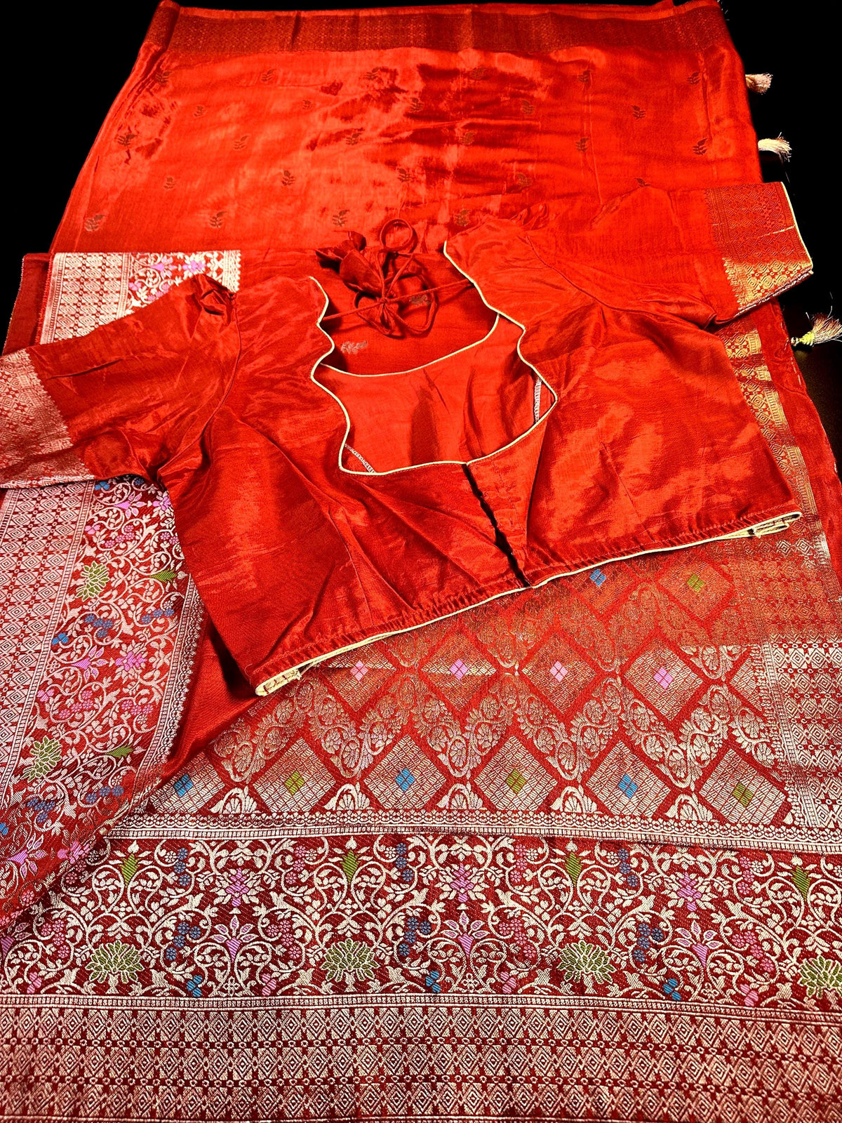 Banarasi Semi Silk Saree USA | Party Wear Wedding Silk Saree with Blouse  | Stitched Blouse | Ready to wear.